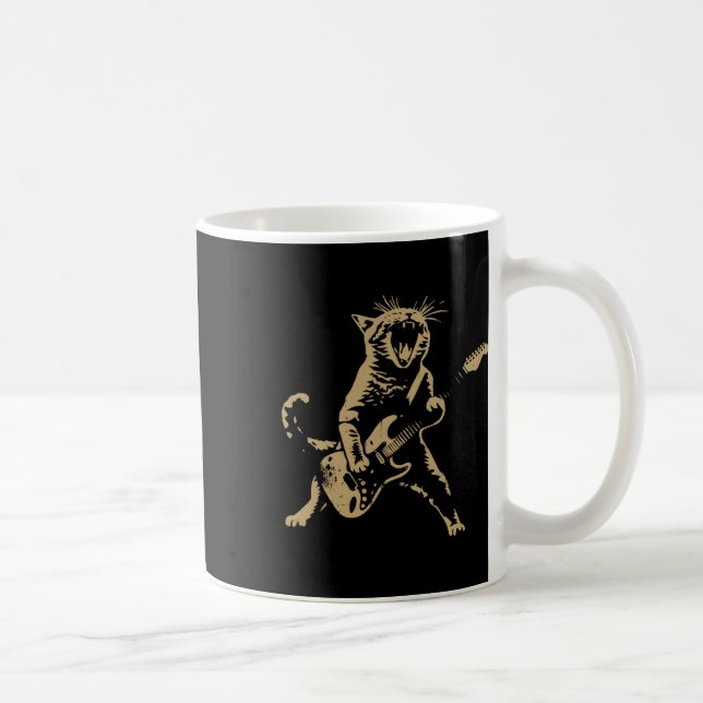 Caneca De Café Rock Cat Tocando Violão - Gato de Violão Engraçado (Direita)