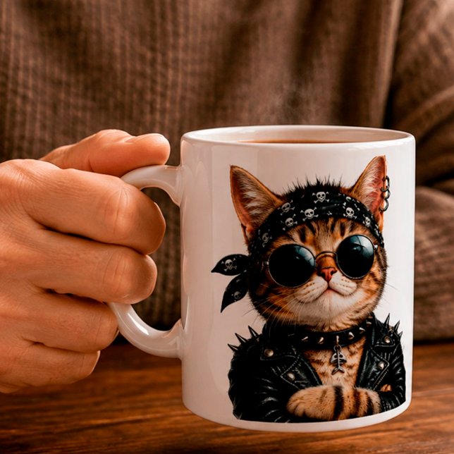 Caneca De Café Rock On! – Personalized Rock Cat (Criador carregado)