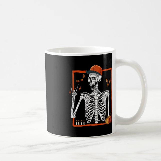 Caneca De Café Rocker Skeleton Hand Rock Sobre O Halloween Engraç (Direita)