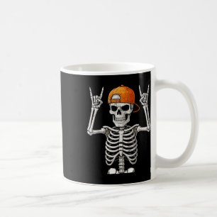 Caneca De Café Rocker Skeleton Hand Rock Sobre O Halloween Engraç