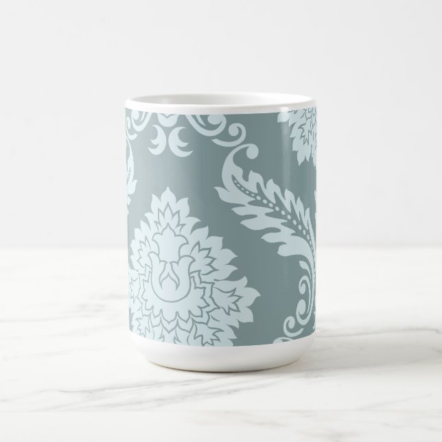 Caneca De Café Rococo Damask Art I Duck Egg Blue+Teal (Centro)