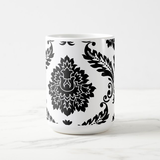 Caneca De Café Rococo Damask Lg Off-Set Pattern Black on White (Centro)