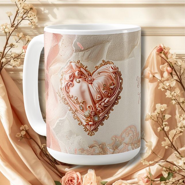 Caneca De Café Rococó Rubor Coração Filigrana Enfeite Romântico (Criador carregado)