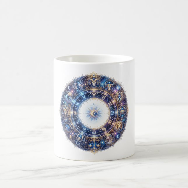 Caneca De Café Roda Zodiacal Celestial com 12 Signos da Astrologi (Centro)