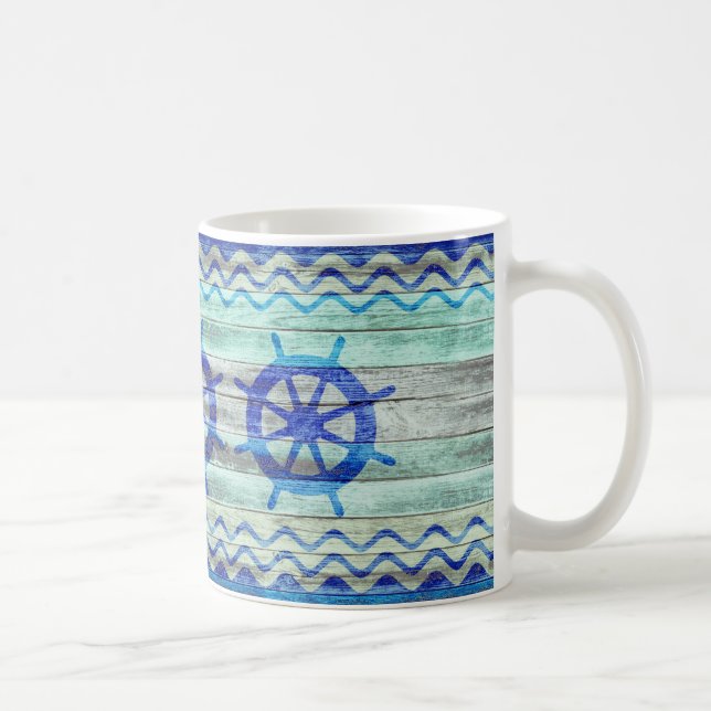 Caneca De Café Rodas de Nave Marinho Azul Costeira (Direita)
