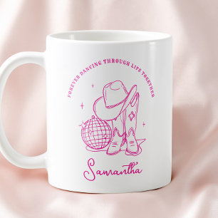 Caneca De Café Rodeio Disco Ocidental Rosa Script Moderno Bff