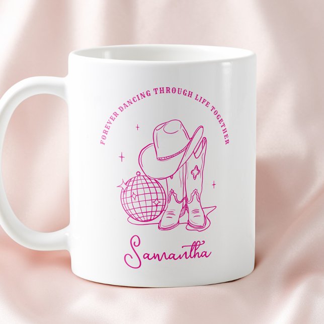 Caneca De Café Rodeio Disco Ocidental Rosa Script Moderno Bff (Modern Script Pink Western Disco Cowgirl Bff Coffee Mug)