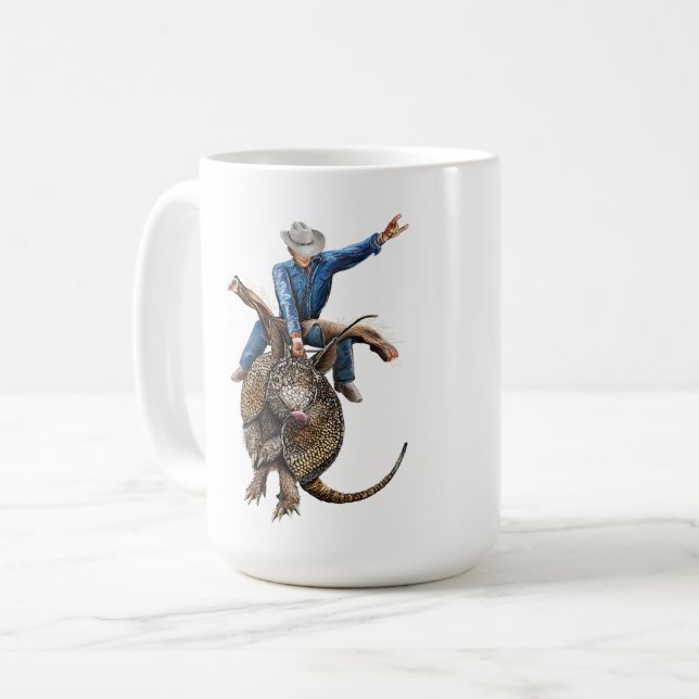 Caneca De Café Rodeo Bull Rider Armadillo Broncodillo (Frente Esquerda)