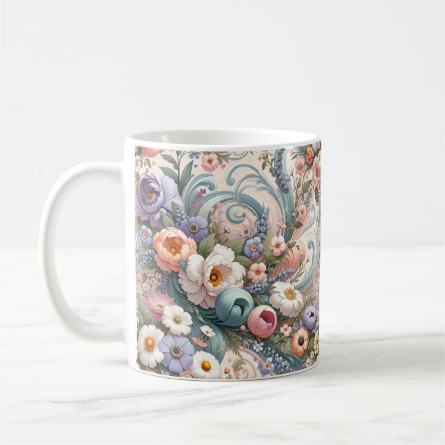 Caneca De Café Roios Florais Whimsical em Pastel (Esquerda)