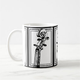Caneca De Café Rolagem de violino preto e branco com contornos pr