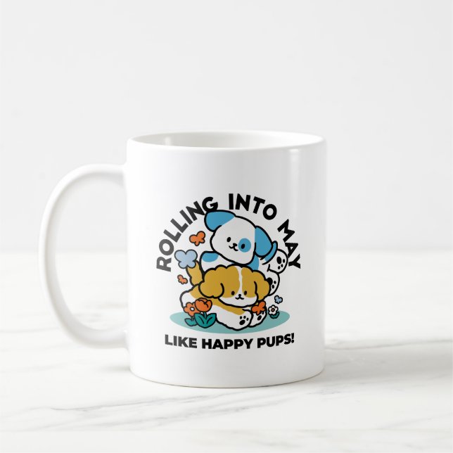 Caneca De Café Rolando Para Maio Como Pups Felizes - Cachorro Pri (Esquerda)