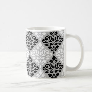 Caneca De Café Rolar Damask Big Ptn B&W na Cinza