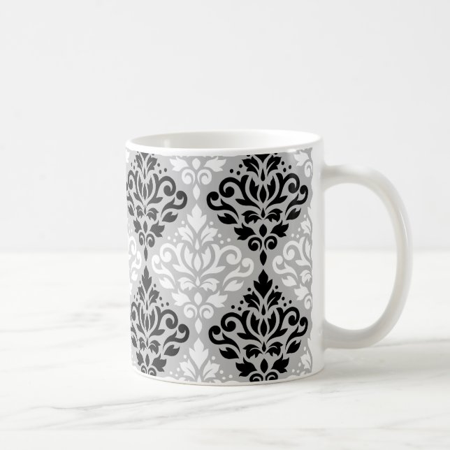 Caneca De Café Rolar Damask Big Ptn B&W na Cinza (Direita)