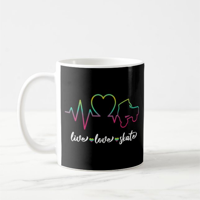 Caneca De Café Roller Skating Live Love Skate Heartbeat Heart Tie (Esquerda)