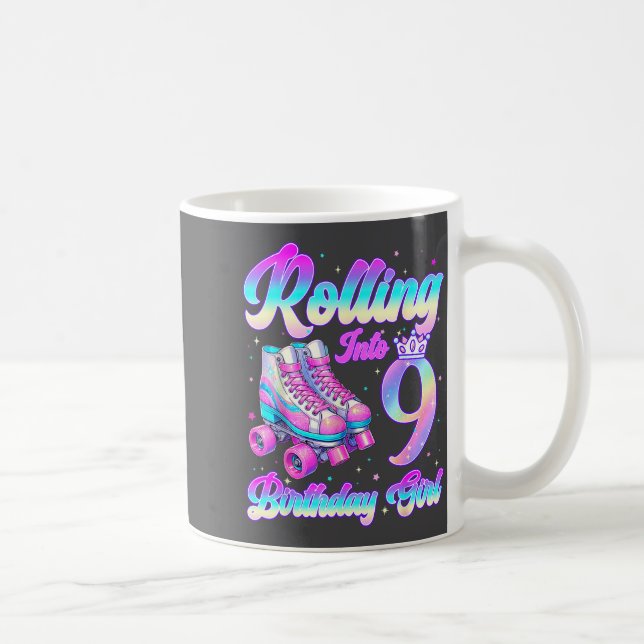 Caneca De Café Rolling Into 9 Year Old Roller Skating 9th Birthda (Direita)