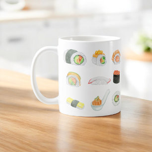 Caneca De Café Rolos de Sushi em Aquarela