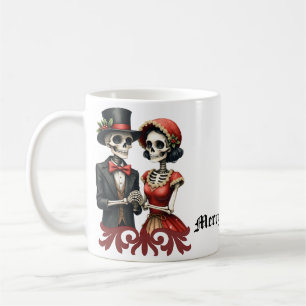 Caneca De Café Romance do Osso de Natal, Um alegre casal de esque