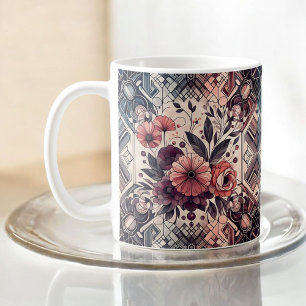 Caneca De Café Romance Sombrio Burgundy Art Déco Floral Verão