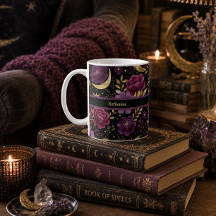 Caneca De Café Romance Sombrio Lua Celestial Nome Roxo Dourado