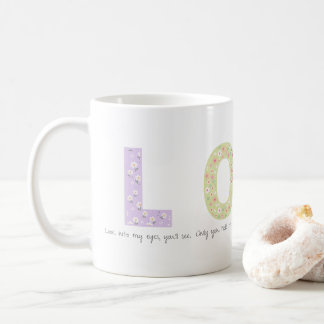 Caneca De Café Romantic Floral LOVE Initial Acrostic Design