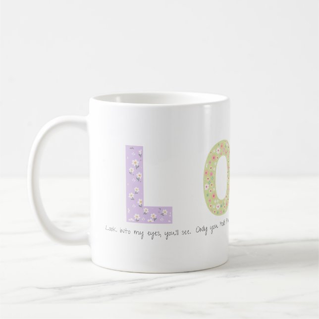 Caneca De Café Romantic Floral LOVE Initial Acrostic Design (Esquerda)