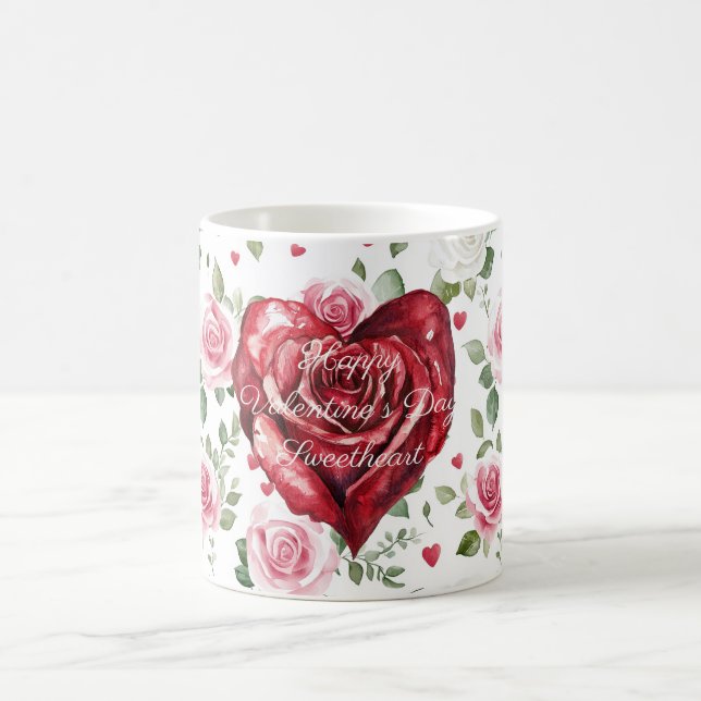 Caneca De Café Romantic Heart Red Rose Floral Valentine's Day (Centro)