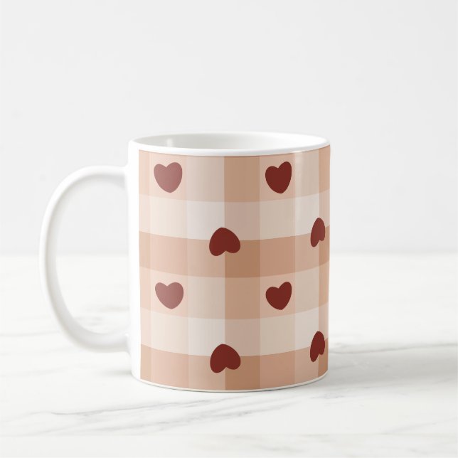 Caneca De Café Romantic little hearts and brown gingham checks (Esquerda)