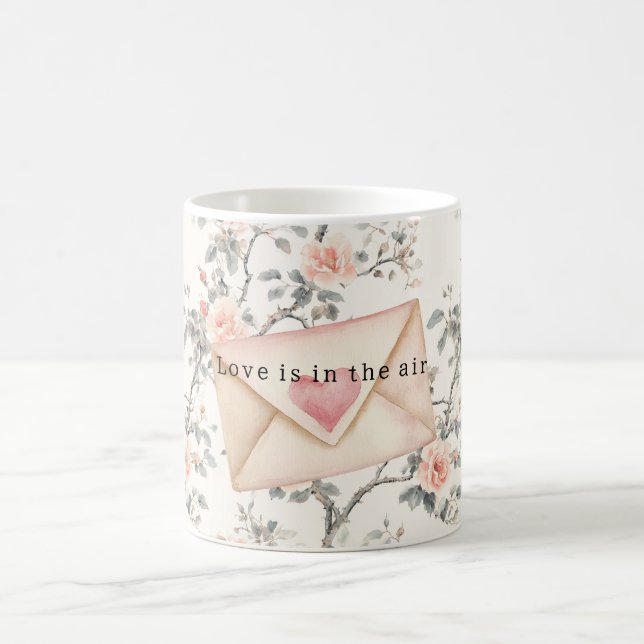 Caneca De Café Romantic Pink Love Heart Peach Floral Valentine (Centro)