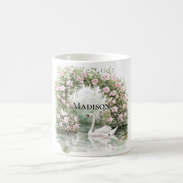 Caneca De Café Romantic Pink Roses Swan Lake Floral   (Centro)