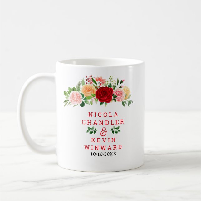 Caneca De Café Romantic Red and Orange Roses Wedding (Esquerda)