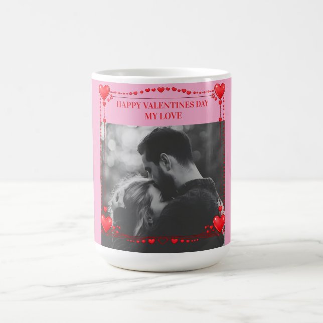 Caneca De Café Romantic Red Heart Frame Custom Photo Valentine  (Centro)