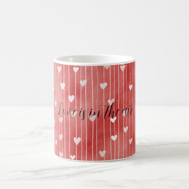 Caneca De Café Romantic Red White Stripes Hearts Love (Centro)
