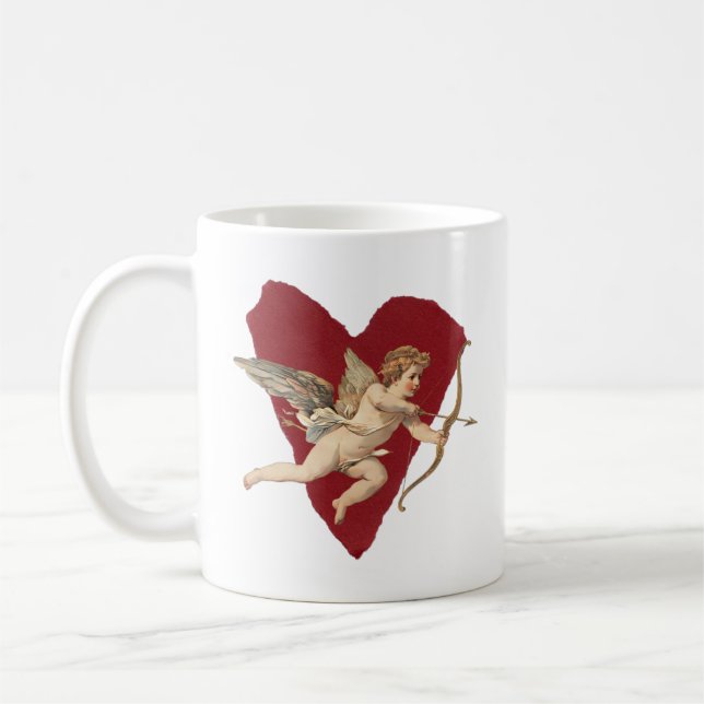 Caneca De Café Romantic Wine Red Heart Angel Bow & Arrow Love (Esquerda)