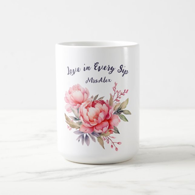 Caneca De Café Romântica Blush Peony Casamento Café Mug (Centro)