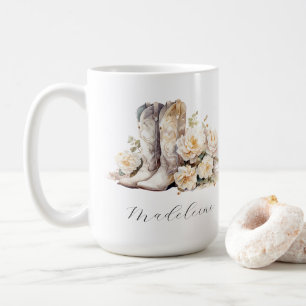 Caneca De Café Romântica Floral Cowgirl Boots Peonies