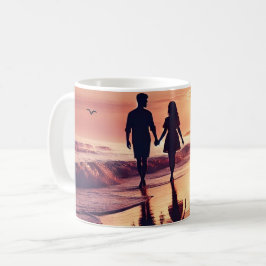 Caneca De Café Romântica Mug Sunset Beach - Casal Silhouettet Mug
