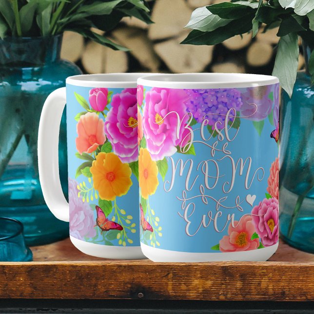 Caneca De Café Romântica Peonies Garden Blue Melhor Mãe (Personalized Best Mom Ever Peonies Blue Coffee Mug. )