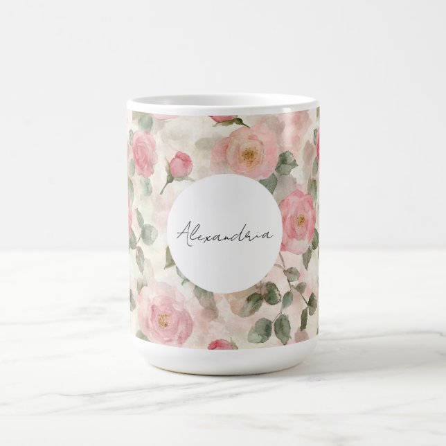 Caneca De Café Romântica Rosas Rosa Escamosas Floral (Centro)