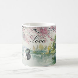 Caneca De Café Romântica Swans Lake Love