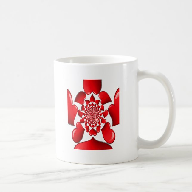 Caneca De Café Romântico Corações Vermelhos Impressão (Direita)