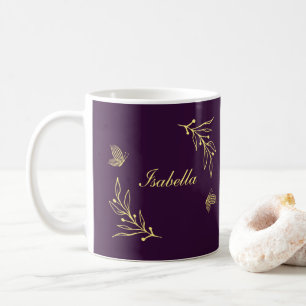 Caneca De Café Romântico elegante flor de ouro roxo 