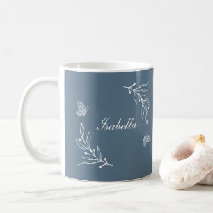 Caneca De Café Romântico elegante floral azul poeirento