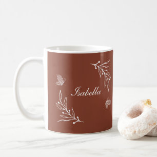 Caneca De Café Romântico elegante terracota floral