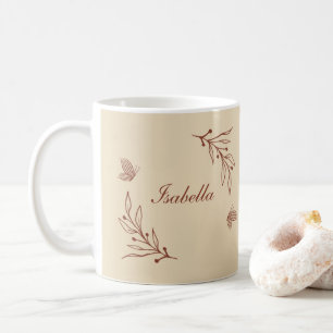 Caneca De Café Romântico floral terracota elegante