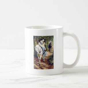 Caneca De Café Romântico medieval do cavalo branco da senhora do