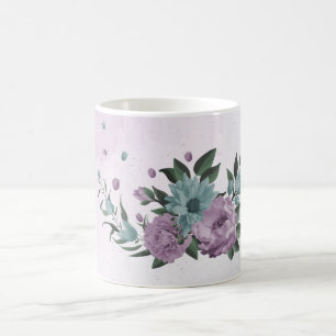 Caneca De Café romântico roxo e azul floral