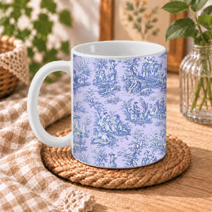 Caneca De Café Romântico Vintage Azul Roxo Toile de Jouy