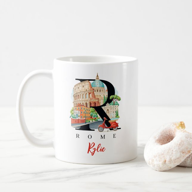 Caneca De Café Rome Italy Monogram Letter R Personalized Gift (Com Donut)