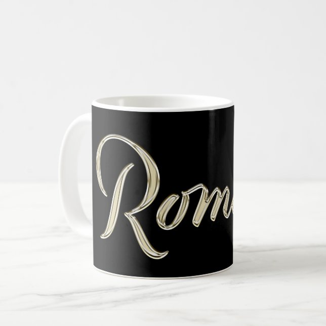 Caneca De Café Romina white gold Handwriting Tasse Kaffeetasse (Frente Esquerda)