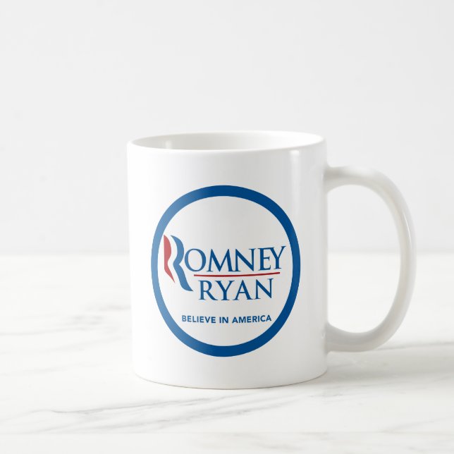 Caneca De Café Romney Ryan acredita na beira azul redonda de (Direita)